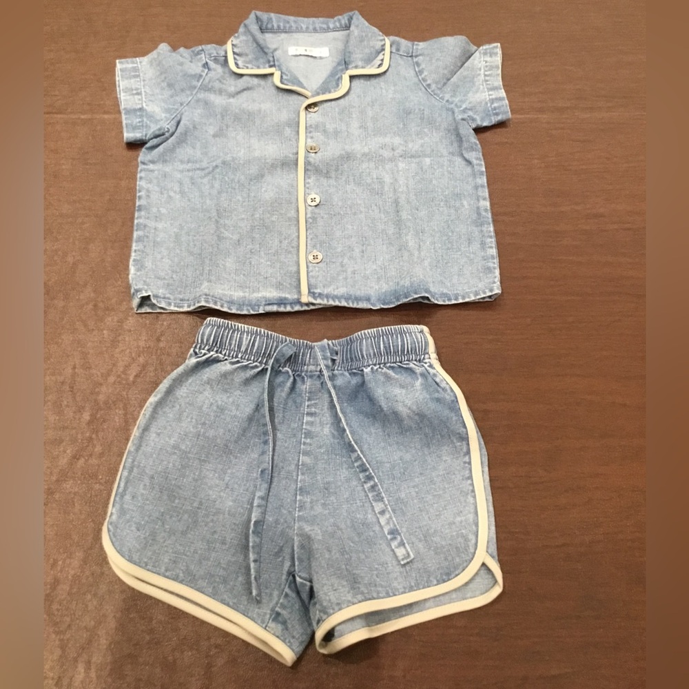 Coco Blanc Denim Granpa shirt 2pc size 2-3